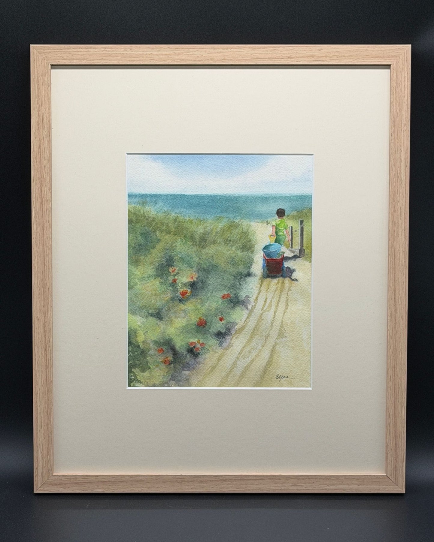 Follow Me | Child Walking to the Beach Watercolor Painting | Cape Cod Coastal Art